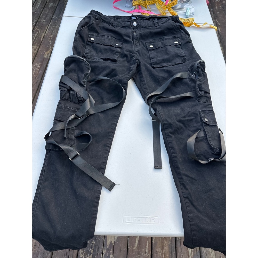 Hot Topic Mens Black Bondage Cargo Pants Straps Punk Goth 20136587 Size 38